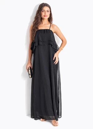 Quintess - Vestido Preto em Chiffon com Fios de Lurex - QUINTESS
