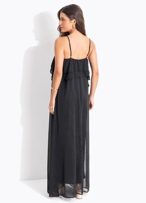 Quintess - Vestido Preto em Chiffon com Fios de Lurex - QUINTESS