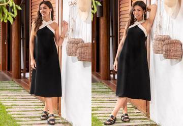 Vestido Preto em Crepe Plano