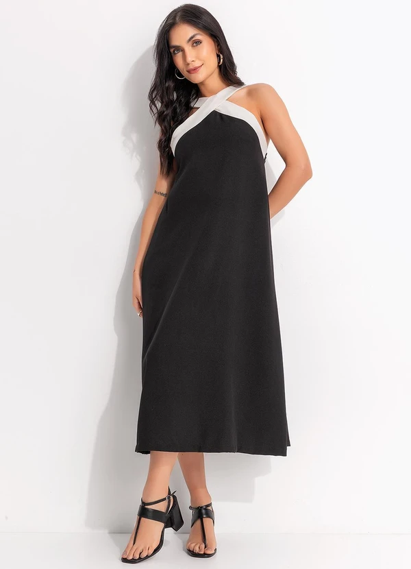 Quintess - Vestido Preto em Crepe Plano 16