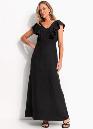 Quintess - Vestido Preto em Crepe Plano - QUINTESS