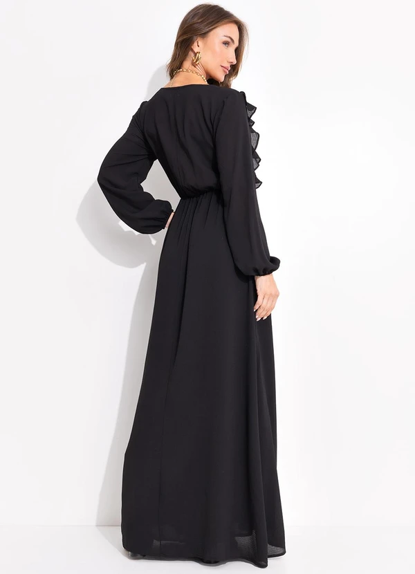 Quintess - Vestido Preto em Crepe Plano 7