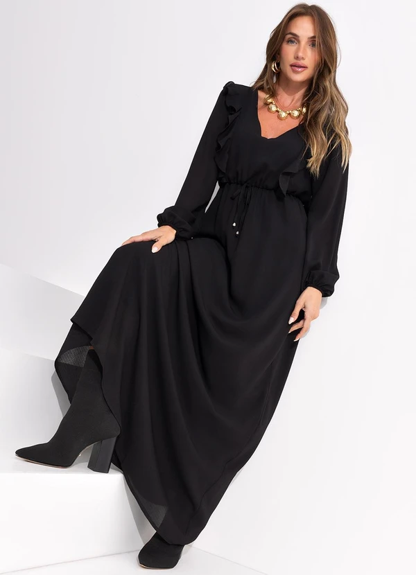 Quintess - Vestido Preto em Crepe Plano 6