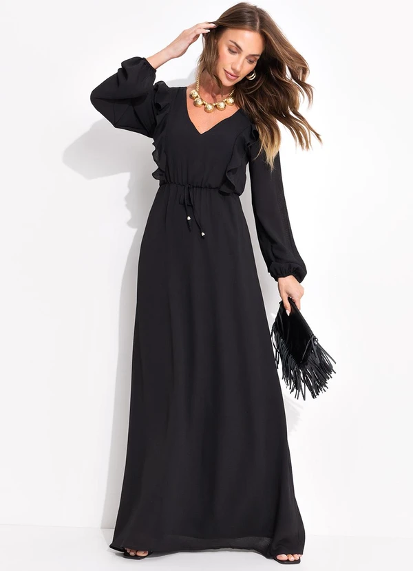 Quintess - Vestido Preto em Crepe Plano 3