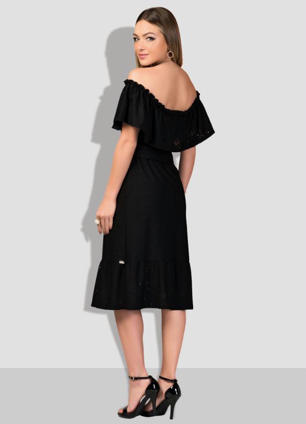 Quintess - Vestido Preto em Laise com Babados e Recortes 2