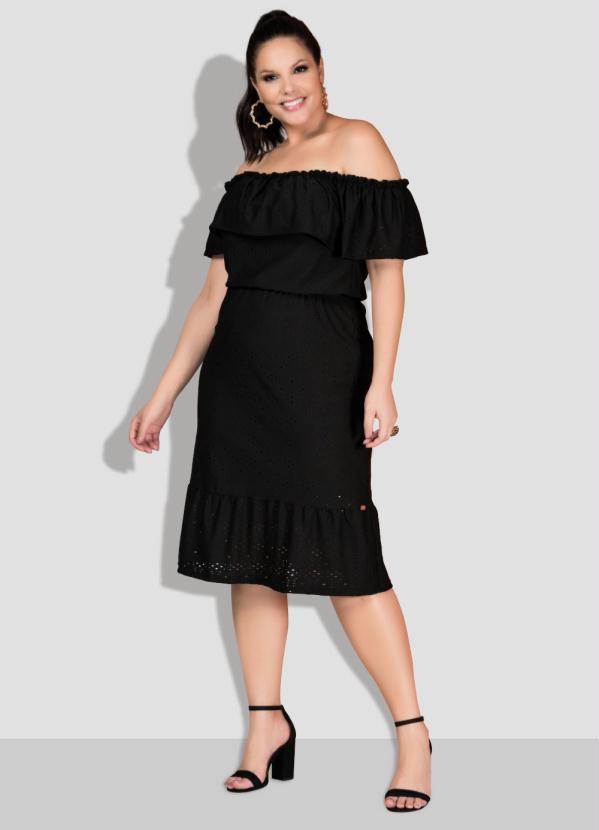 Quintess - Vestido Preto em Laise com Babados e Recortes 3