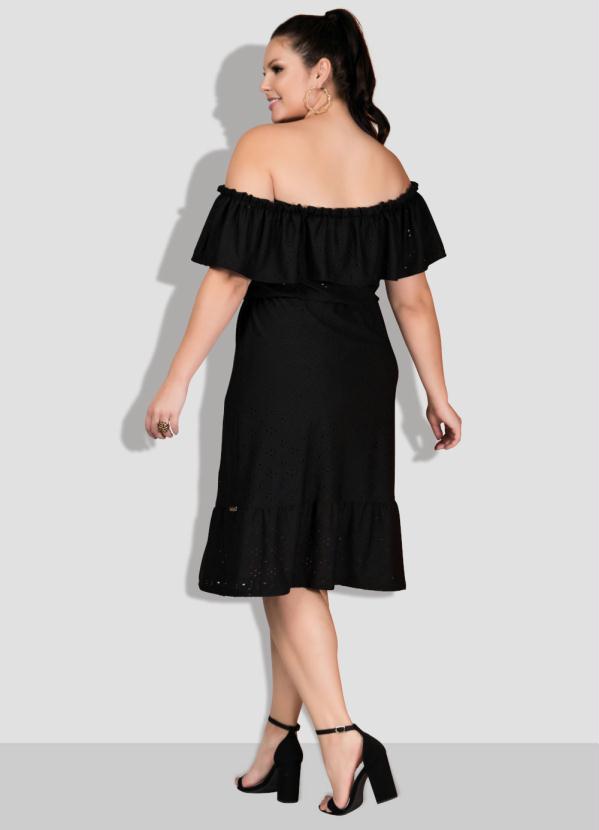 Quintess - Vestido Preto em Laise com Babados e Recortes 4