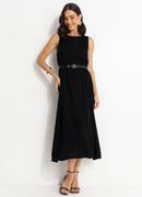 Vestido Preto em Malha Crepe Plissada