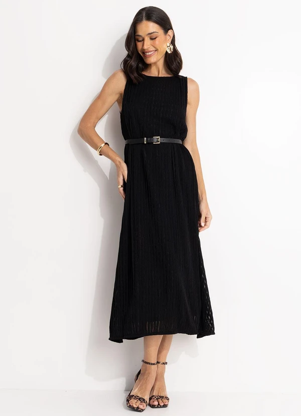 Quintess - Vestido Preto em Malha Crepe Plissada 4