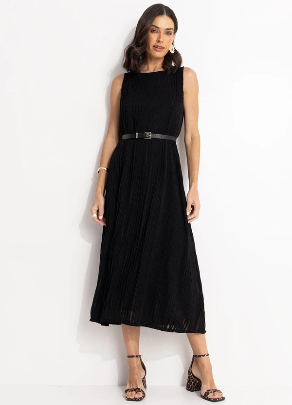 Quintess - Vestido Preto em Malha Crepe Plissada 2