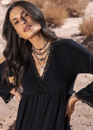 Quintess - Vestido Preto em Malha Crepe - QUINTESS
