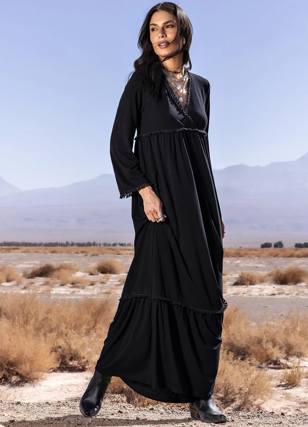 Quintess - Vestido Preto em Malha Crepe