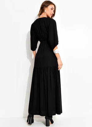 Quintess - Vestido Preto em Viscose Plana Sarjada - QUINTESS