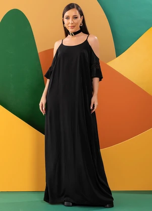 Quintess - Vestido Preto em Viscose Plana - QUINTESS