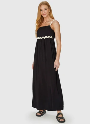 Malwee - Vestido Preto Longo com Lastex - MALWEE