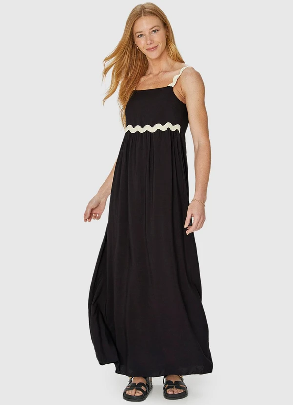 Malwee - Vestido Preto Longo com Lastex 4