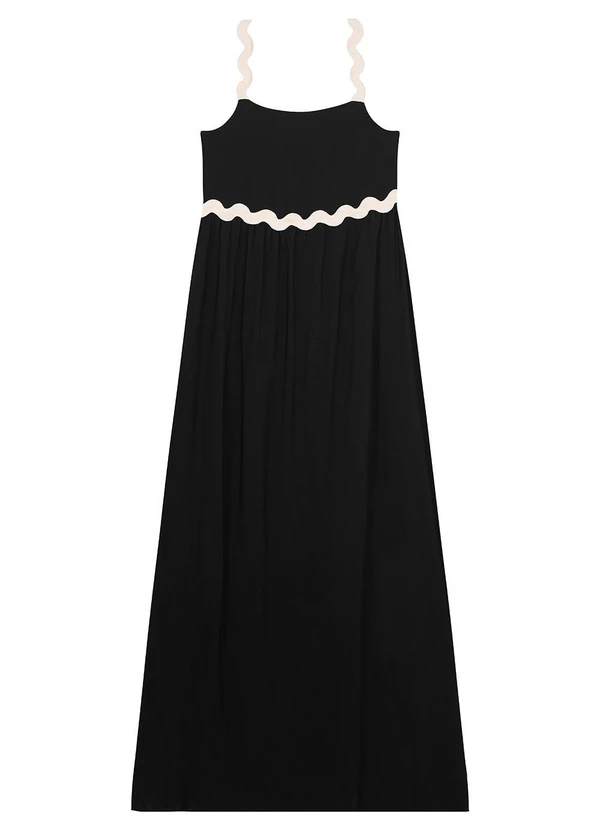 Malwee - Vestido Preto Longo com Lastex 6