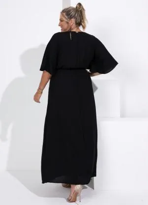 Quintess - Vestido Preto Longo com Transparência no Decote - QUINTESS