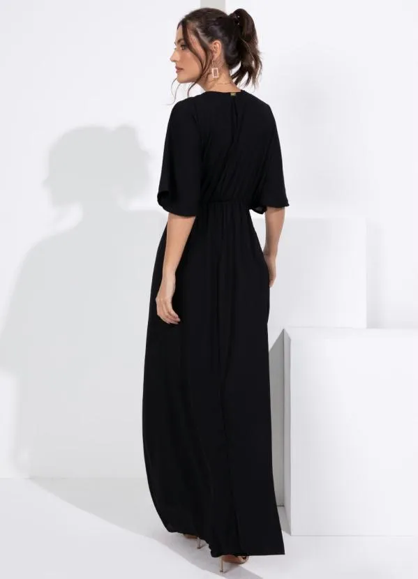 Quintess - Vestido Preto Longo com Transparência no Decote 3