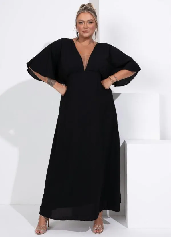 Quintess - Vestido Preto Longo com Transparência no Decote 4