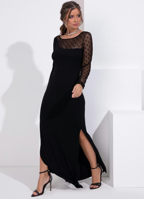 Quintess - Vestido Preto Longo com Transparência 3