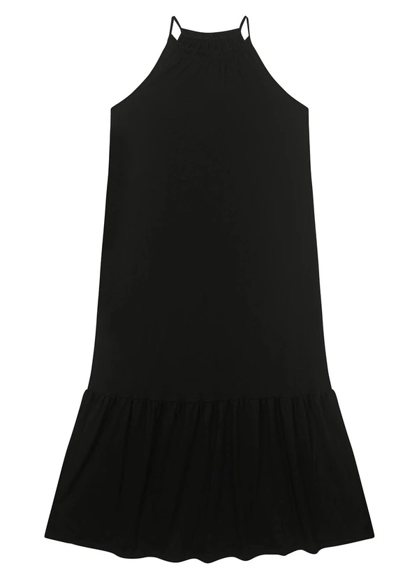 Malwee - Vestido Preto Longo Evasê