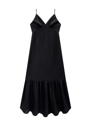 Enfim - Vestido Preto Longo Marias em Viscose - ENFIM