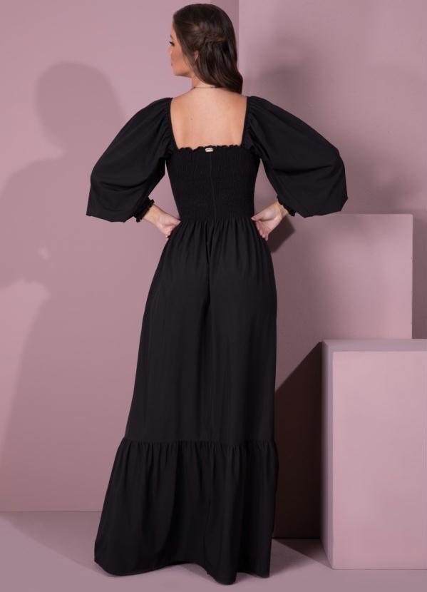 Quintess - Vestido Preto Mangas Longas com Franzidos 4