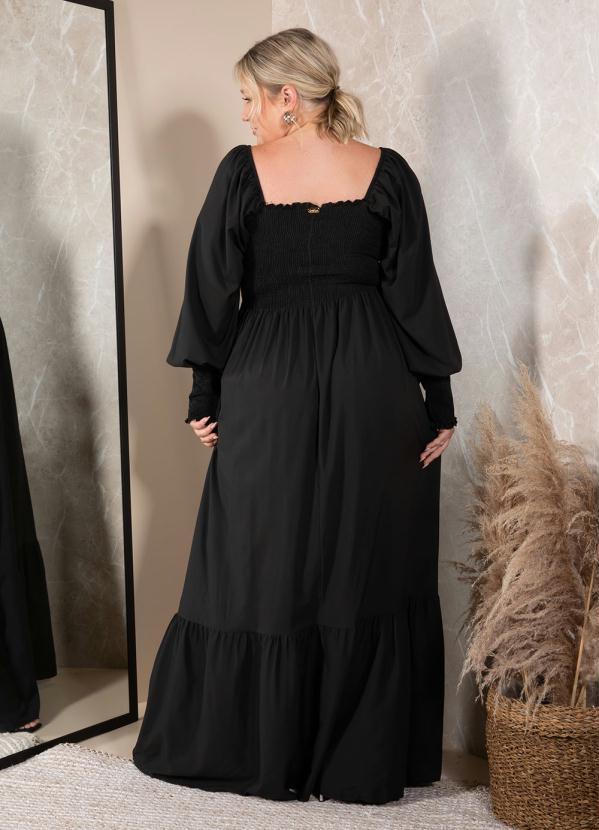 Quintess - Vestido Preto Mangas Longas com Franzidos 7