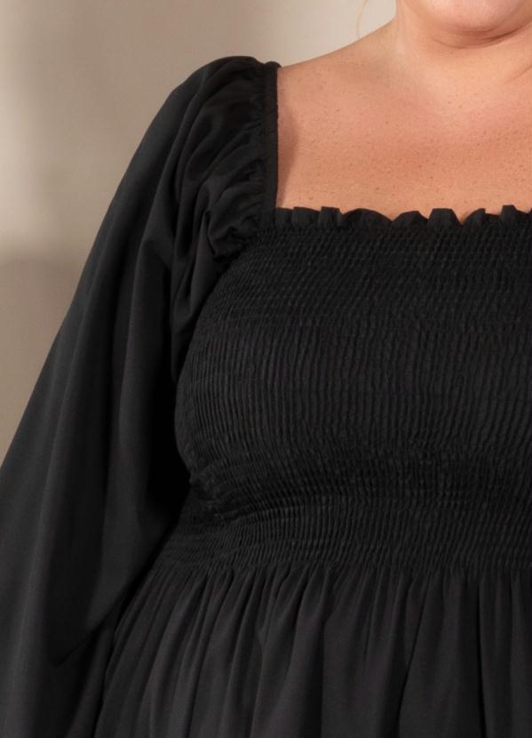 Quintess - Vestido Preto Mangas Longas com Franzidos 8