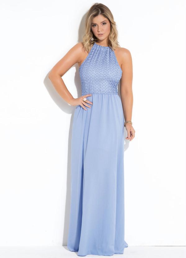 Quintess - Vestido Quintess Longo Azul com Gota nas Costas 2