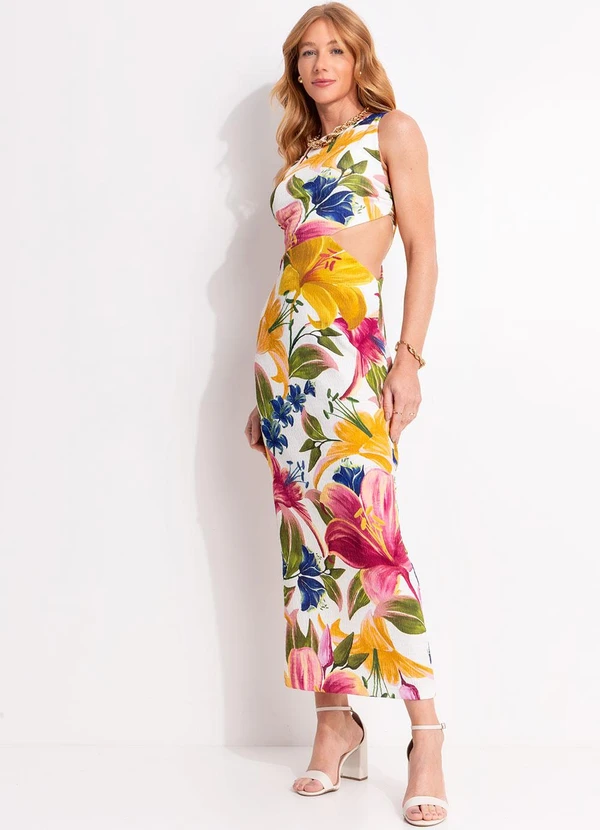 Farm - Vestido Recorte Floral Malu Off White 5