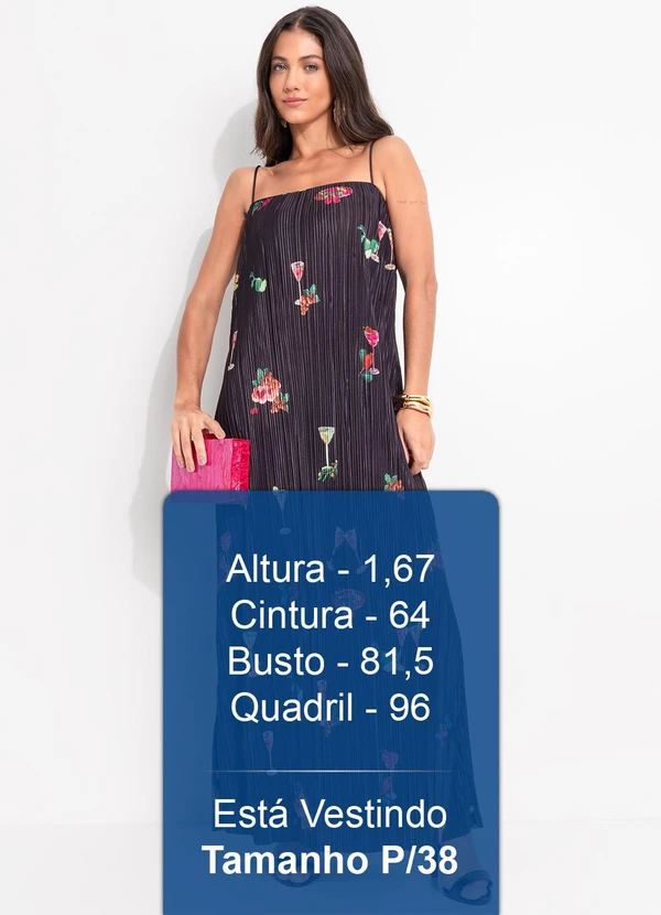Farm - Vestido Reto Plissado Coquetel Tropical Preto 5