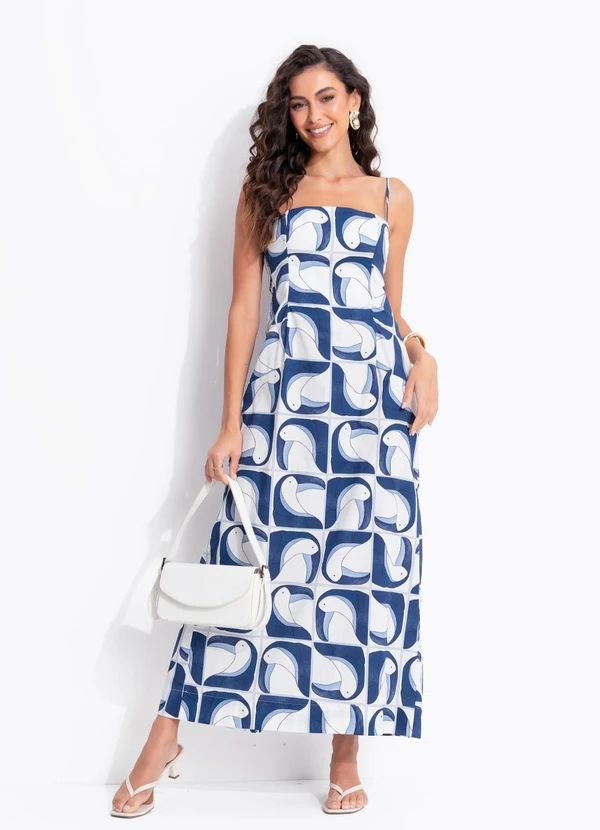 Farm - Vestido Reto Tuca Tropical Off White