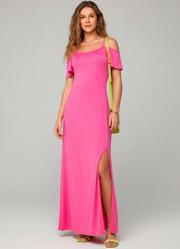 Vestido Rosa com Fenda e Ombros Vazados
