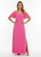 Quintess - Vestido Rosa com Fenda e Ombros Vazados - variação: Rosa