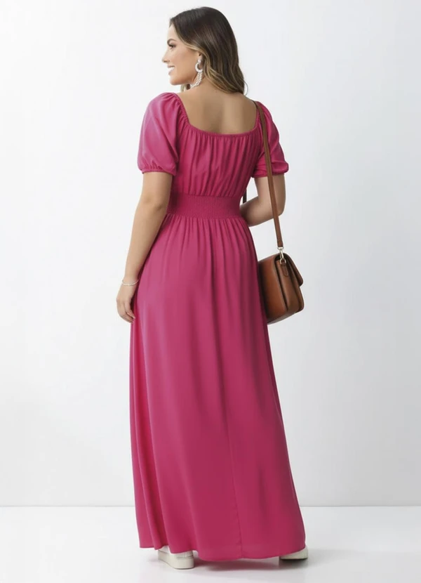 Quintess - Vestido Rosa Decote Quadrado e Fenda na Saia 5