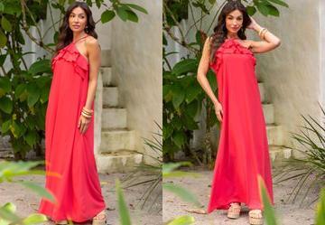 Vestido Rosa em Crepe Plano