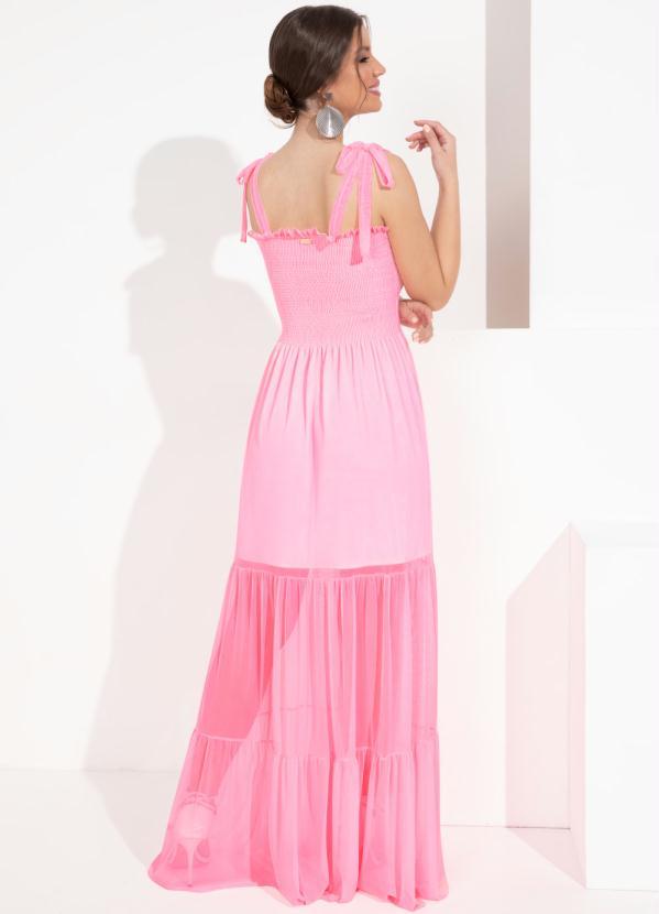 Outlet - Vestido Rosa Neon de Camadas em Tule 2