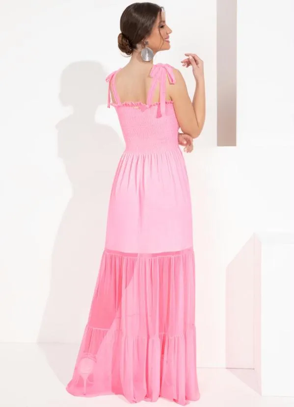 Queima Estoque - Vestido Rosa Neon de Camadas em Tule 2