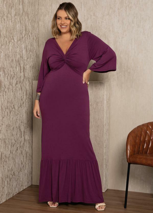 Quintess - Vestido Roxo com Torção no Decote
