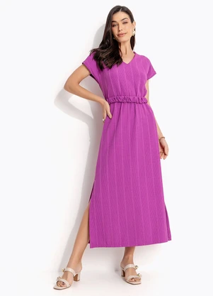 Quintess - Vestido Roxo em Malha Texturizada - QUINTESS