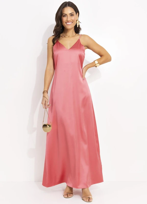 Quintess Vestido Salmão em Cetim