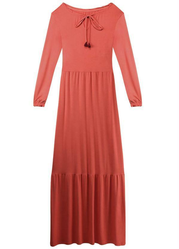 Malwee - Vestido Salmão Longo em Viscose