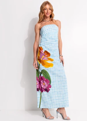 Farm - Vestido sem Alça Floralice Azul - FARM