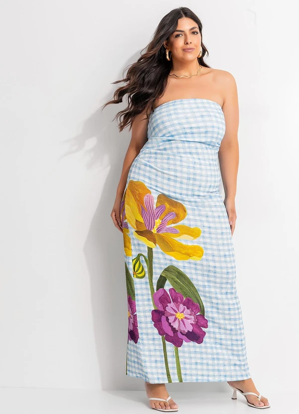 Farm - Vestido sem Alça Floralice Azul 12