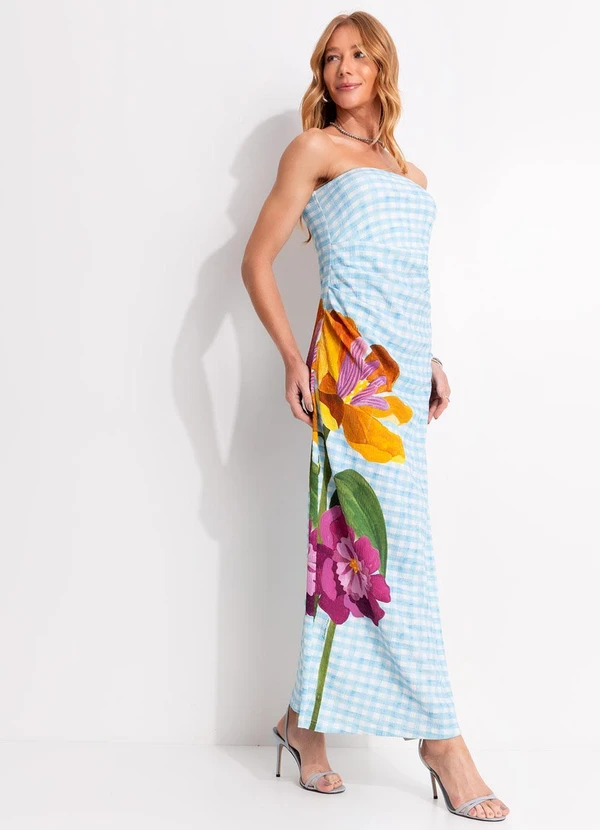 Farm - Vestido sem Alça Floralice Azul 3