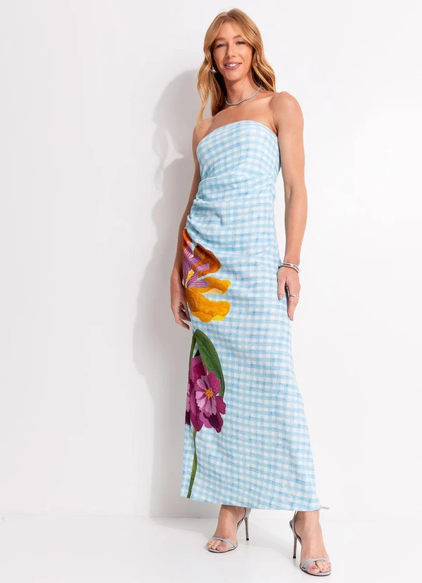 Farm - Vestido sem Alça Floralice Azul 7