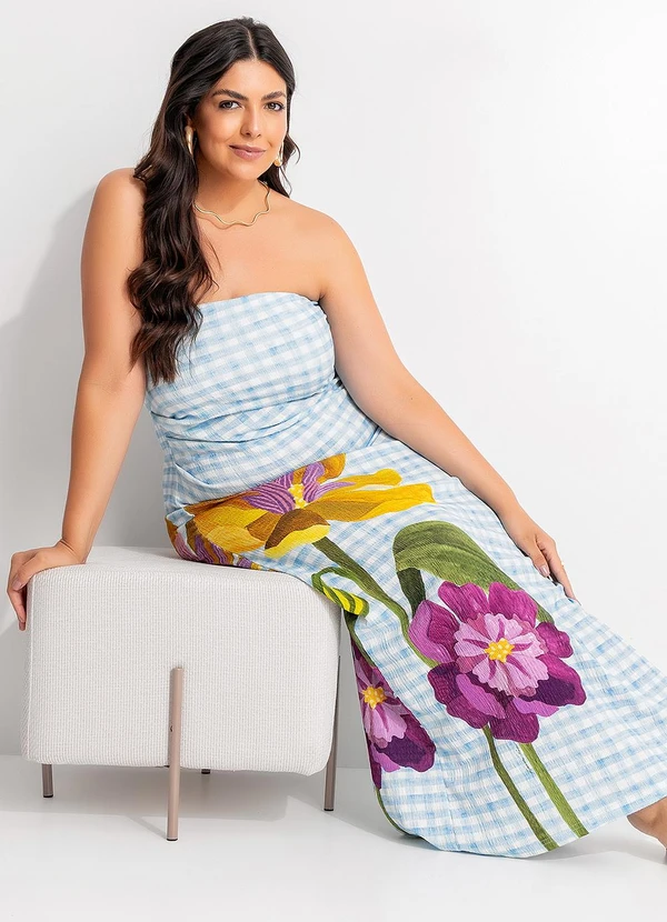 Farm - Vestido sem Alça Floralice Azul 10