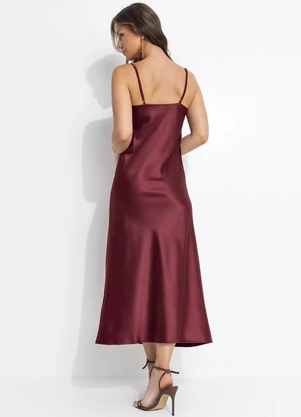 Quintess - Vestido  Slip Dress Bordô em Crepe Plano - QUINTESS